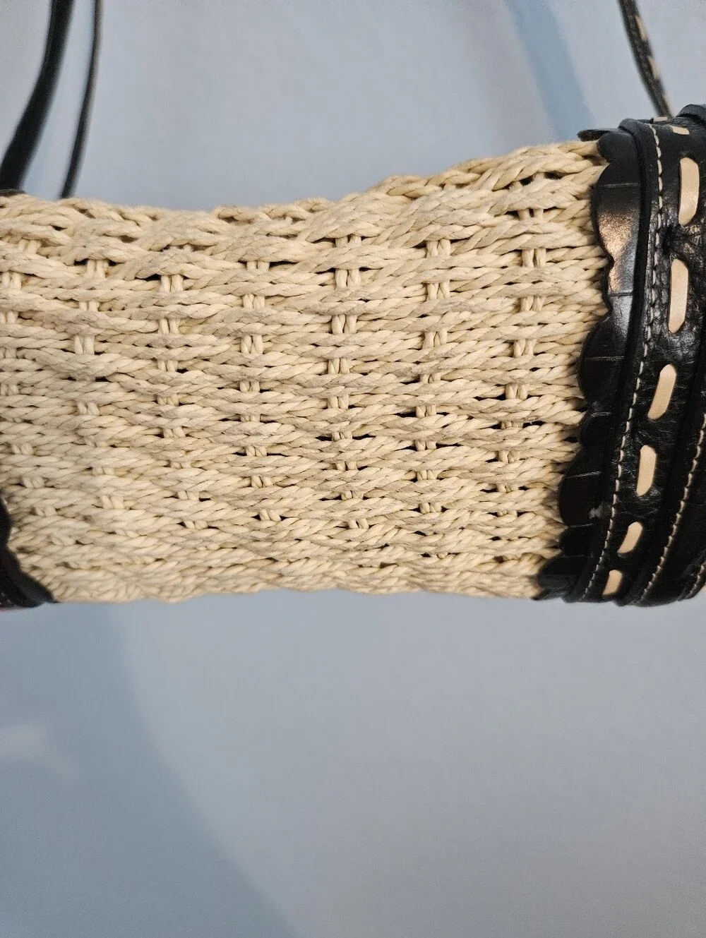 Brighton Woven Straw Crossbody Bag with Black Trim